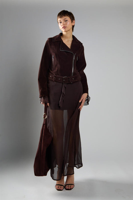 Rich Brown Biker Long Sleeve Jacket