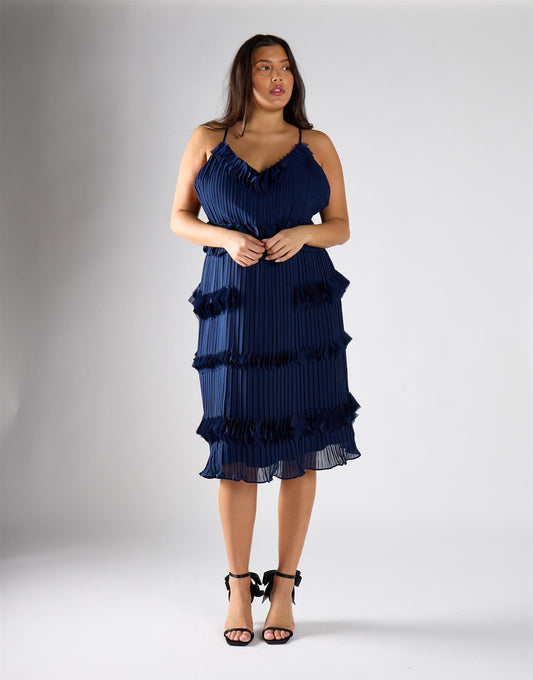 Glamorous Curve Navy Tiered Midi Dress