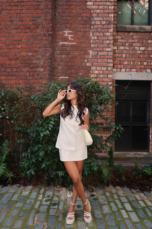 Natural-Ecru Straight Mini-Skirt