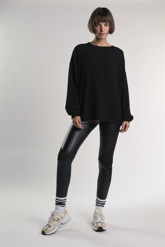 Black Leather Look High Waisted Leggings