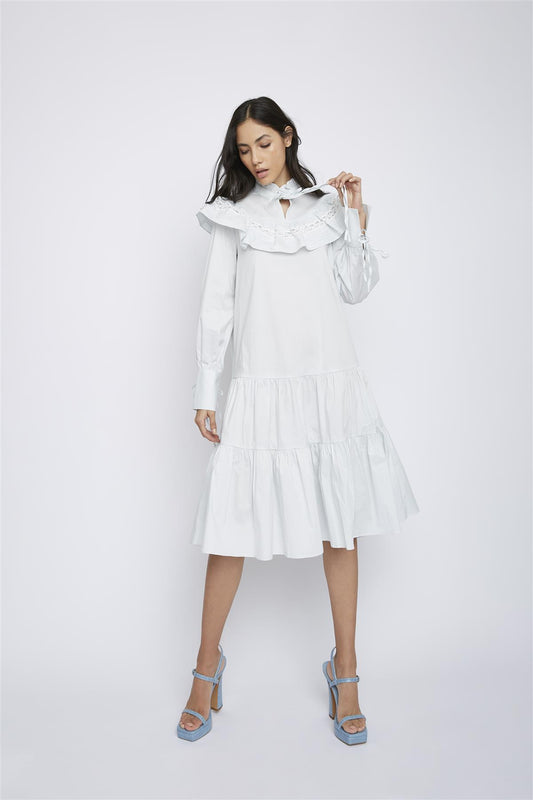 Pale-Blue Broderie-Ruffle-Detail Midi-Dresses