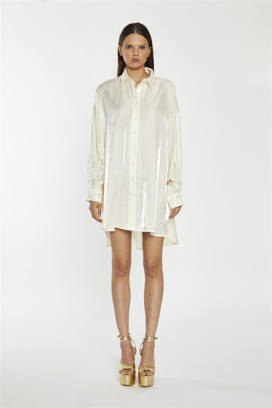 Vanilla-Shimmer Shirt-Dress
