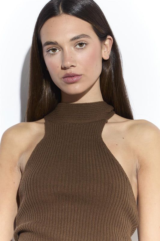 Sepia Knitted Halter Neck Bodysuit
