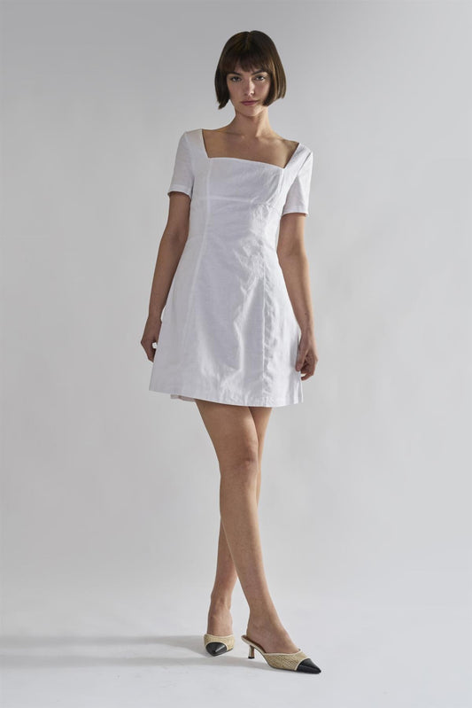 White Square-Neck-Mini-Dresses