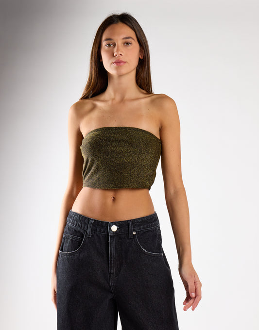 Black-Silver-Glitter Bandeau Crop-Top
