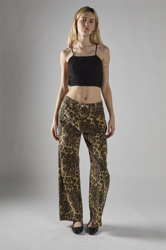 Black Shirred Crop-Top