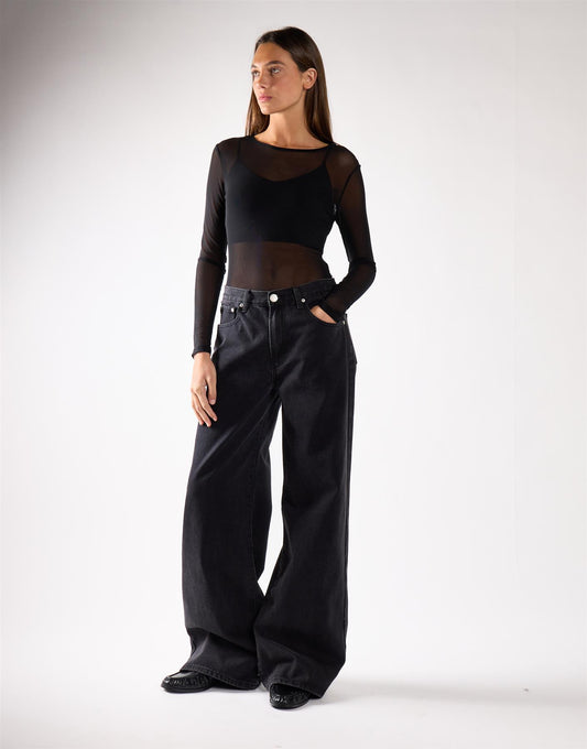 Washed Black Mid Rise Baggy Jeans