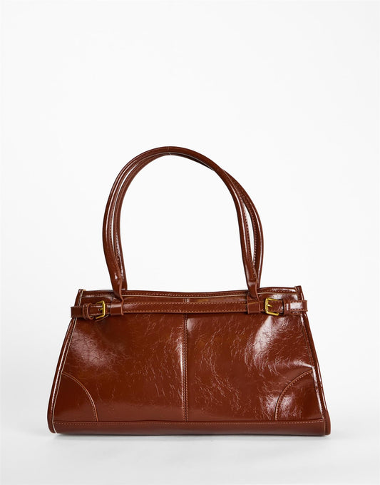 Dark Brown Buckle Detail Shoulder Bag