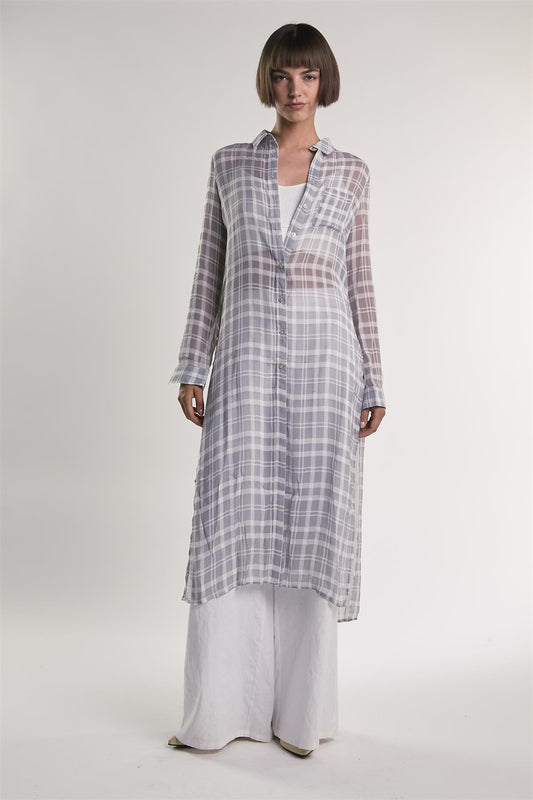 Grey/White-Check Sheer Midi-Top