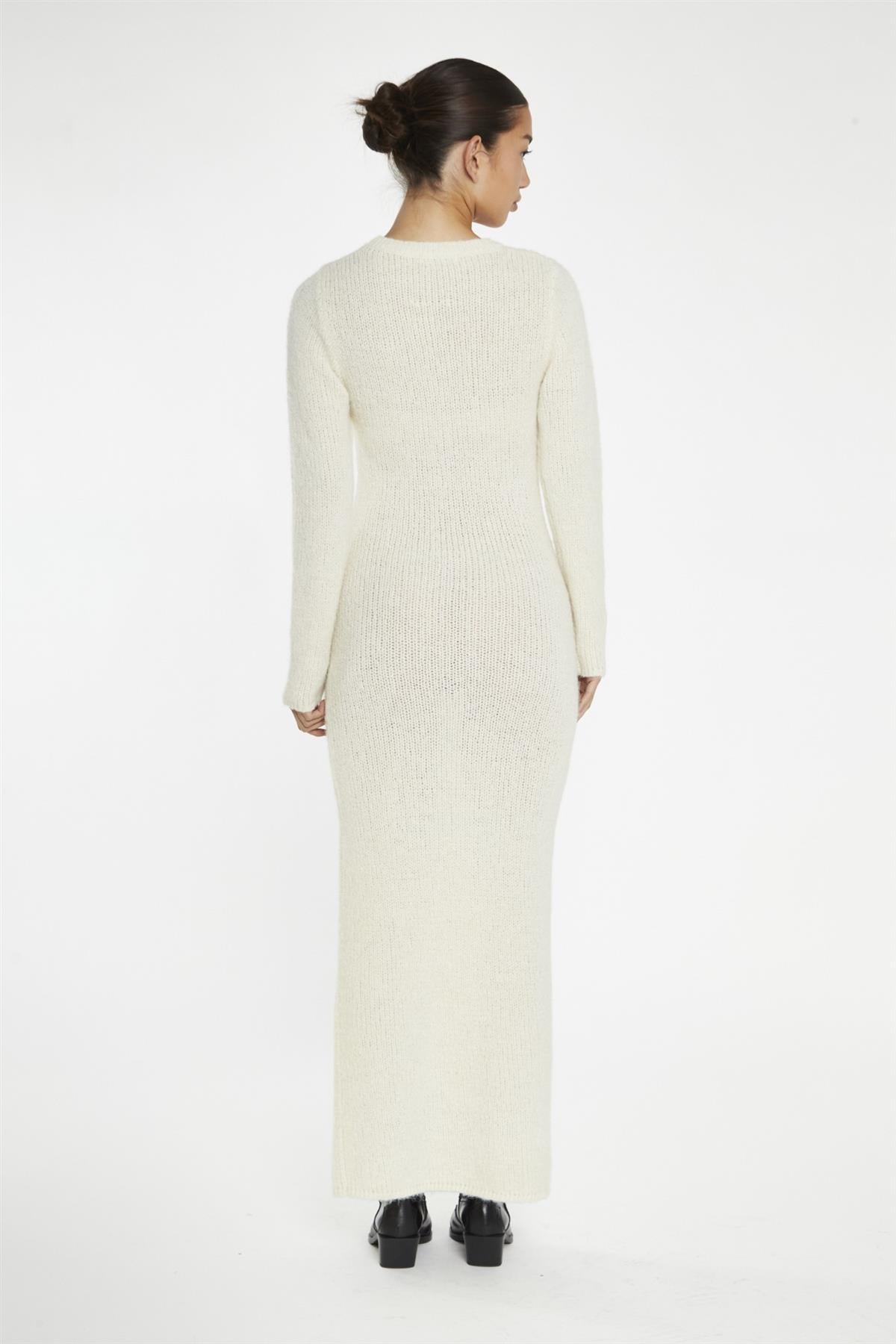 Cream Long Sleeve Bodycon Knitted Maxi Dress. Wardrobe staples