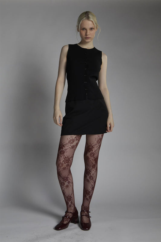 Black Button-Front-Vest Sleeveless-Top