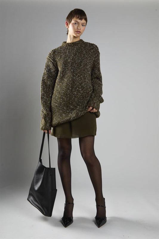 Khaki-Fleck Crew-Neck Jumper