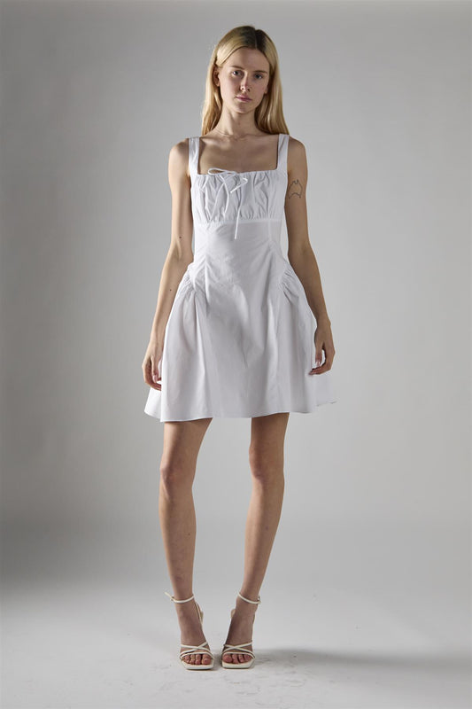 White Square Neckline Mini-Dress