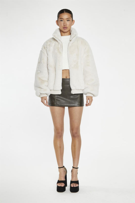 Cream Faux-Fur Bomber-Jacket