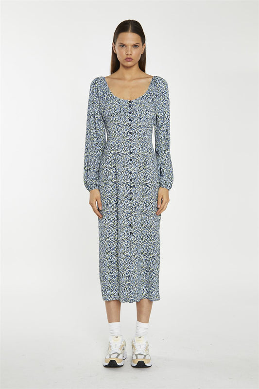 Scoop Neck Midaxi Dress - Blue Lime Ditsy