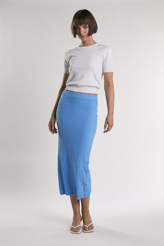 Azure-Blue Textured-Knit Midi-Skirt
