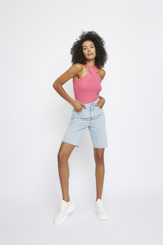 Pink Cross Neck Bodysuit