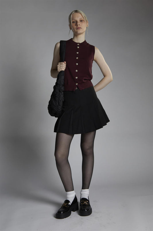 Burgundy Sleeveless-Vest Button-front-Top