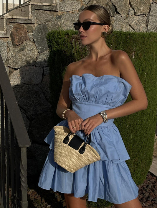 Gemma Bandeau Ruffle Mini-Dress -Sky Blue