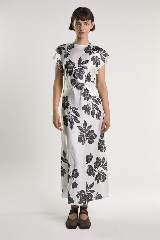 White Brown Floral T-Shirt Dress