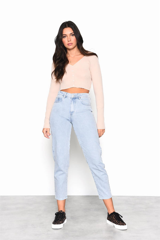 Light-Blue-Wash High-Waisted Crop-Jeans