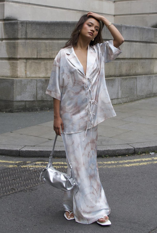 Beige-Grey-Watercolour Bias-Cut-Maxi-Skirt