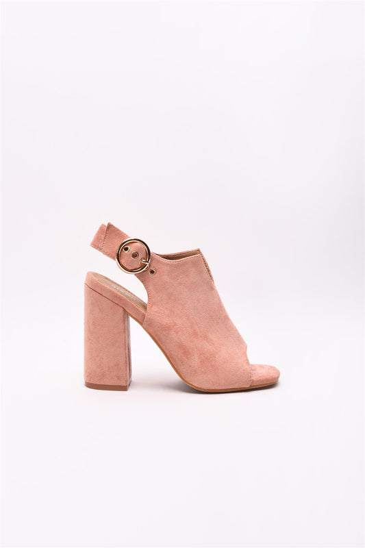 Pink Heeled Peep Toe Boots