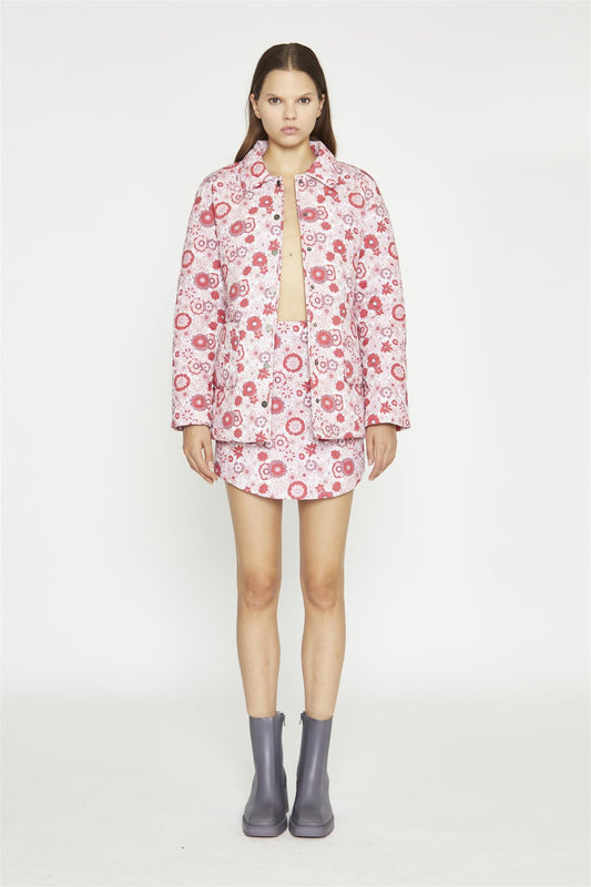 Pink Red Vintage Floral A-Line Mini-Skirt