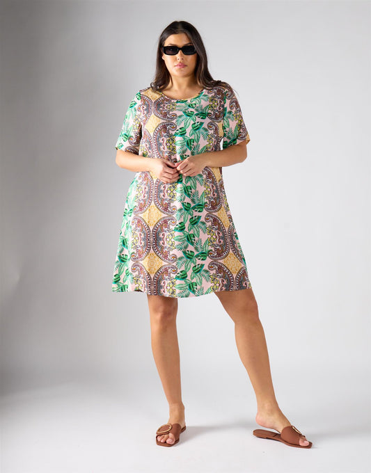 Glamorous Curve Pink Leaf Paisley Midi Dress