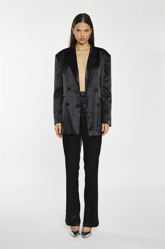 Black Satin High Waisted Wide Leg Trousers