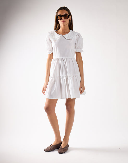 Glamorous White Collar Puff Shoulder Mini Dress