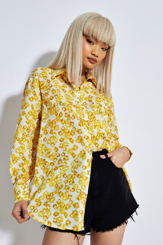 Glamorous Yellow Texture Ditsy Button Front Shirt