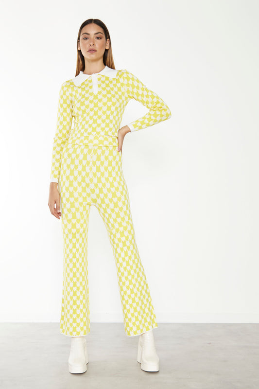 Glamorous Yellow White High Waisted Trousers