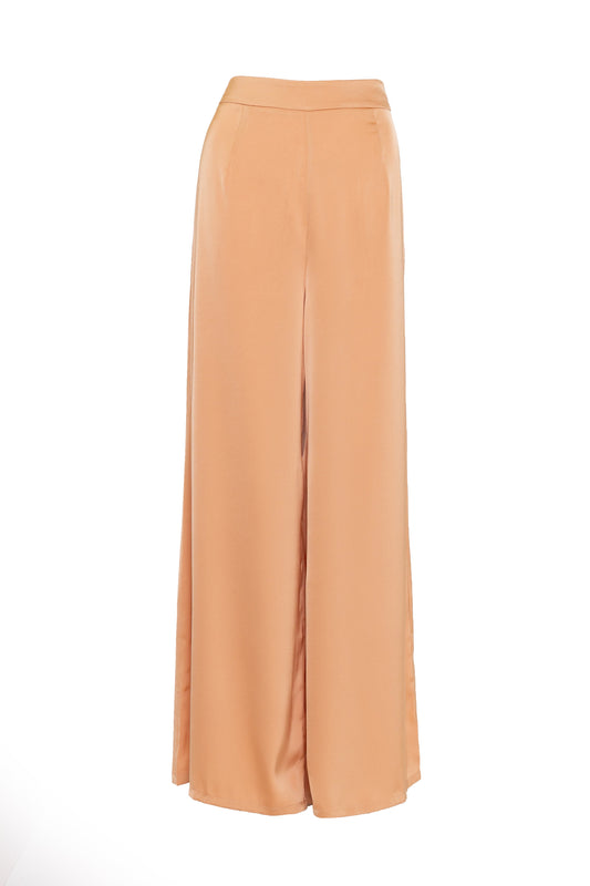 Glamorous Modesty Womens Apricot Wide Leg Satin Trousers.