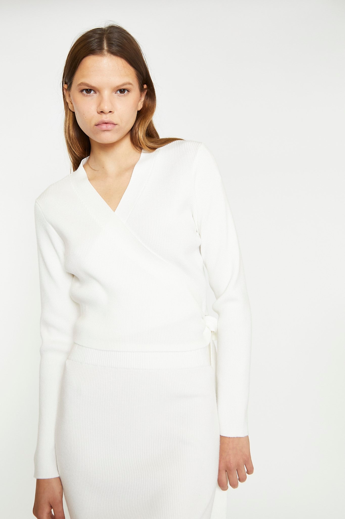 Off White Rib Knit Midi-Skirt