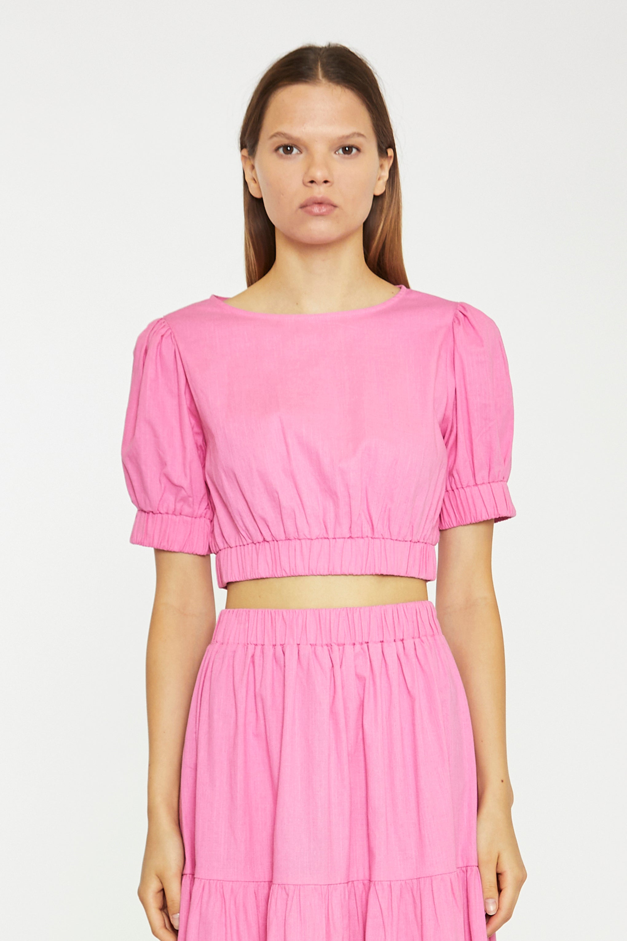Azalea Puff Sleeve Crop-Top (PINK)