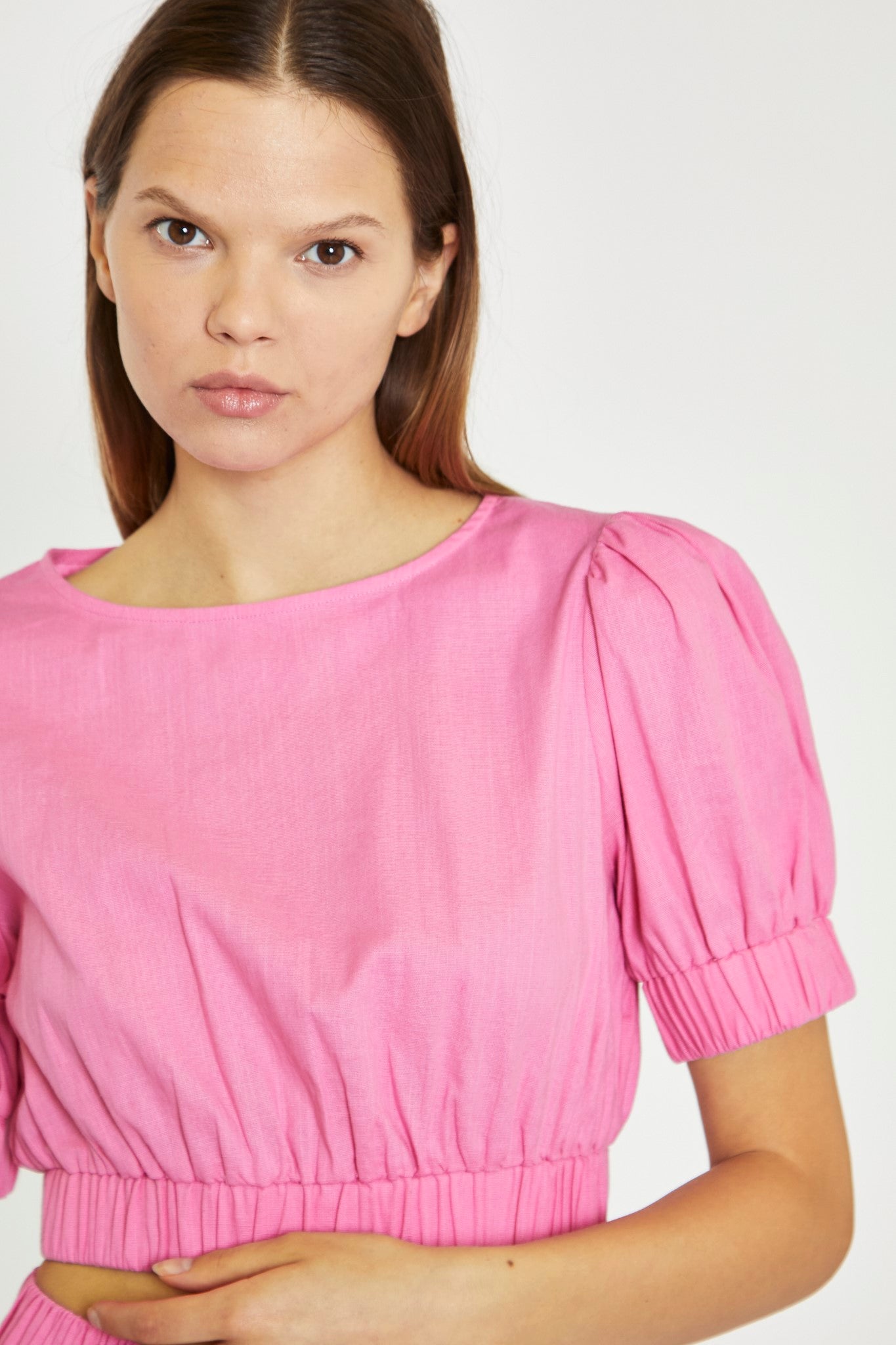 Azalea Puff Sleeve Crop-Top (PINK)