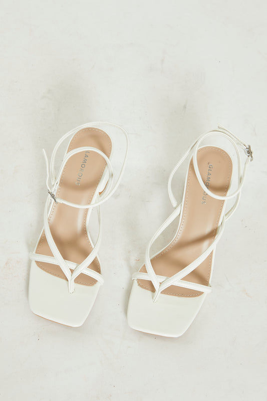 Glamorous White Strappy Block Heel Sandals