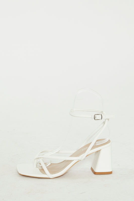 Glamorous White Strappy Block Heel Sandals