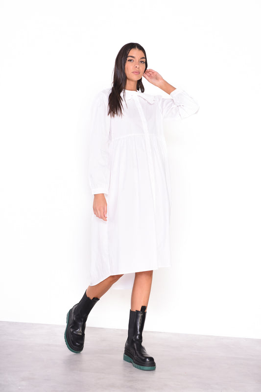 Glamorous Midi White Long Sleeve Shirt Dress