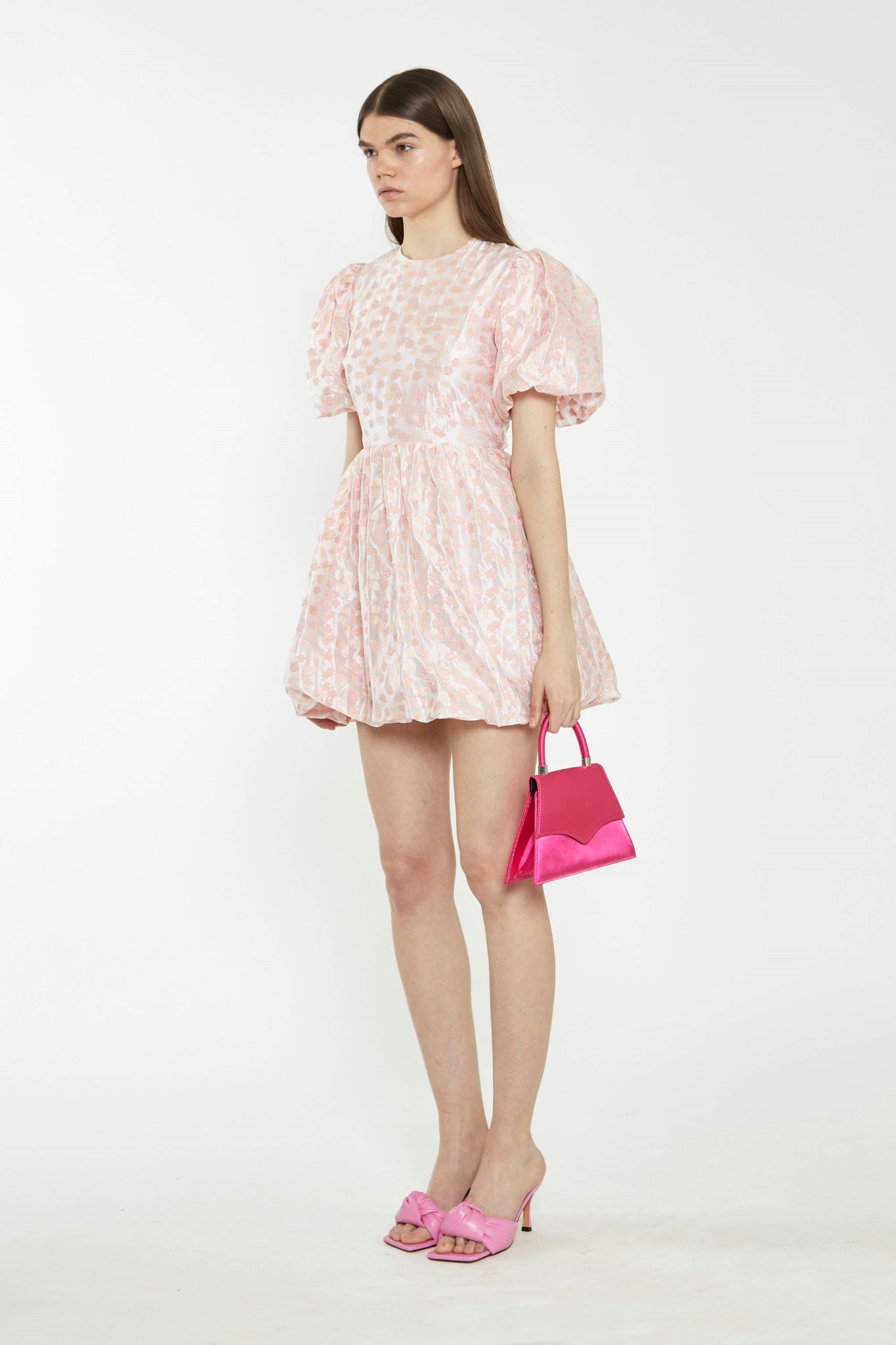 Pink Flower Organza Mini Dress