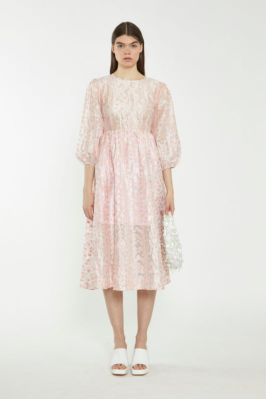 Pink Flower Organza Midi Dress