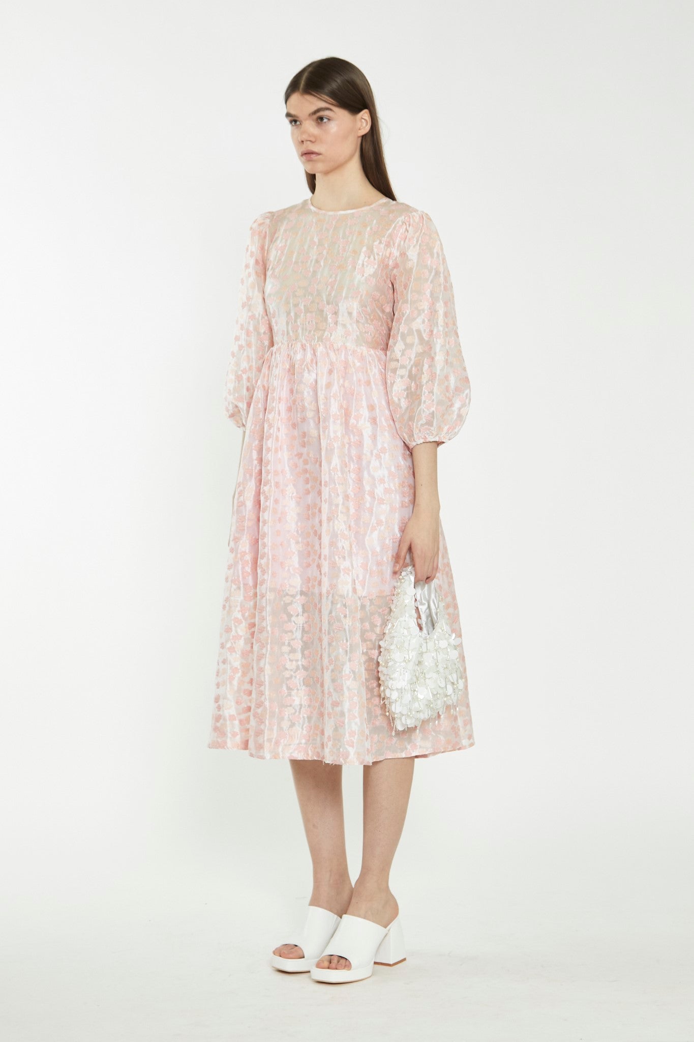 Pink Flower Organza Midi Dress
