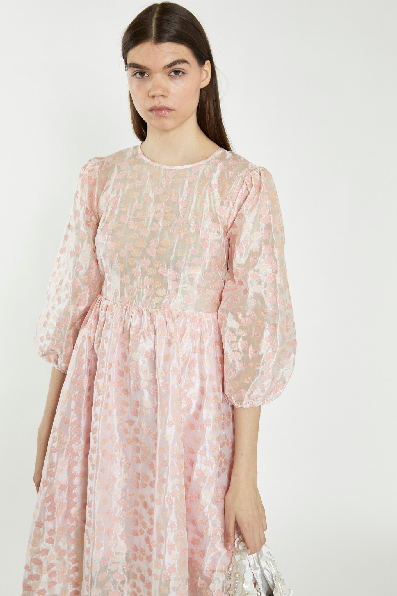 Pink Flower Organza Midi Dress