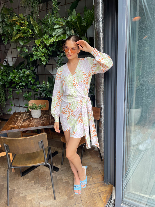 Multi Leopard Wrap Mini Dress