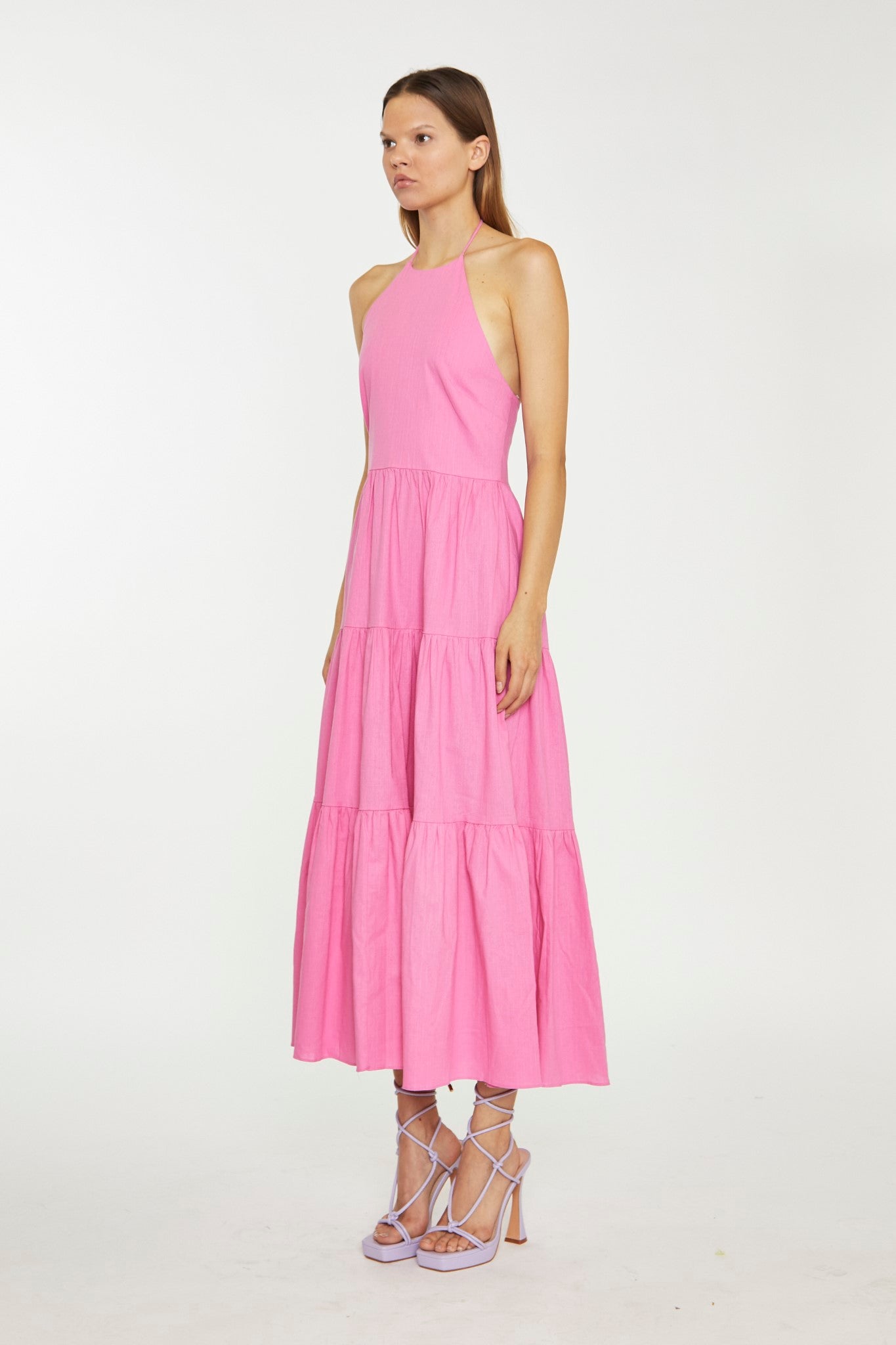 Azelea Halter-Neck Tiered Midi Dress