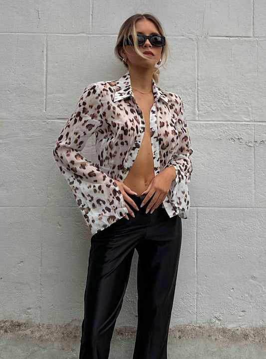 Glamorous Leopard Print Chiffon Button Front Shirt