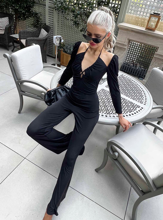 Glamorous Black Flared Bodycon Jumpsuit
