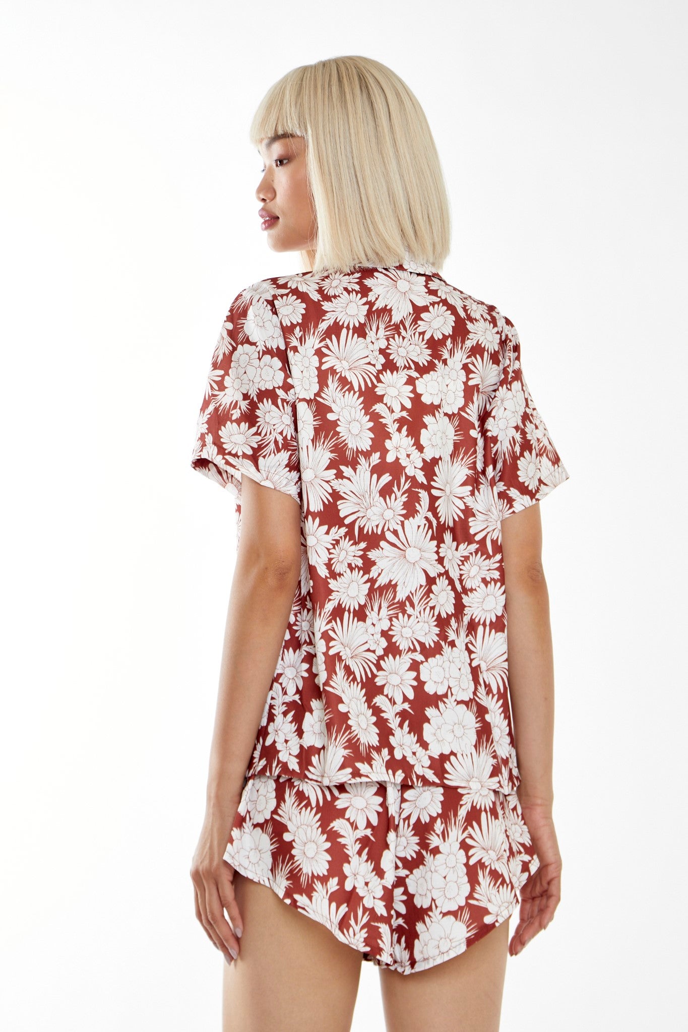 Brown Resort-Floral Loose Fit Collared -shirt