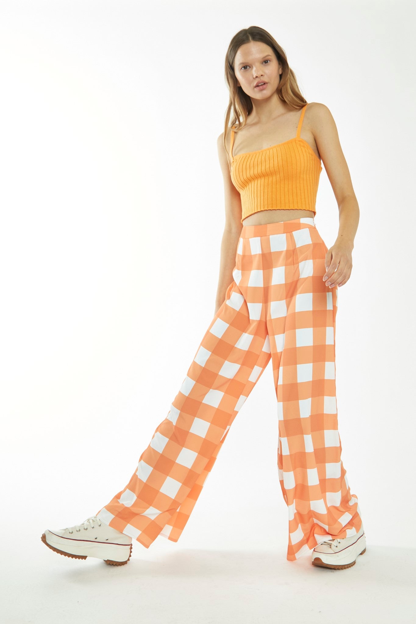 Pastel-Orange Rib Knit Cami Crop-Top